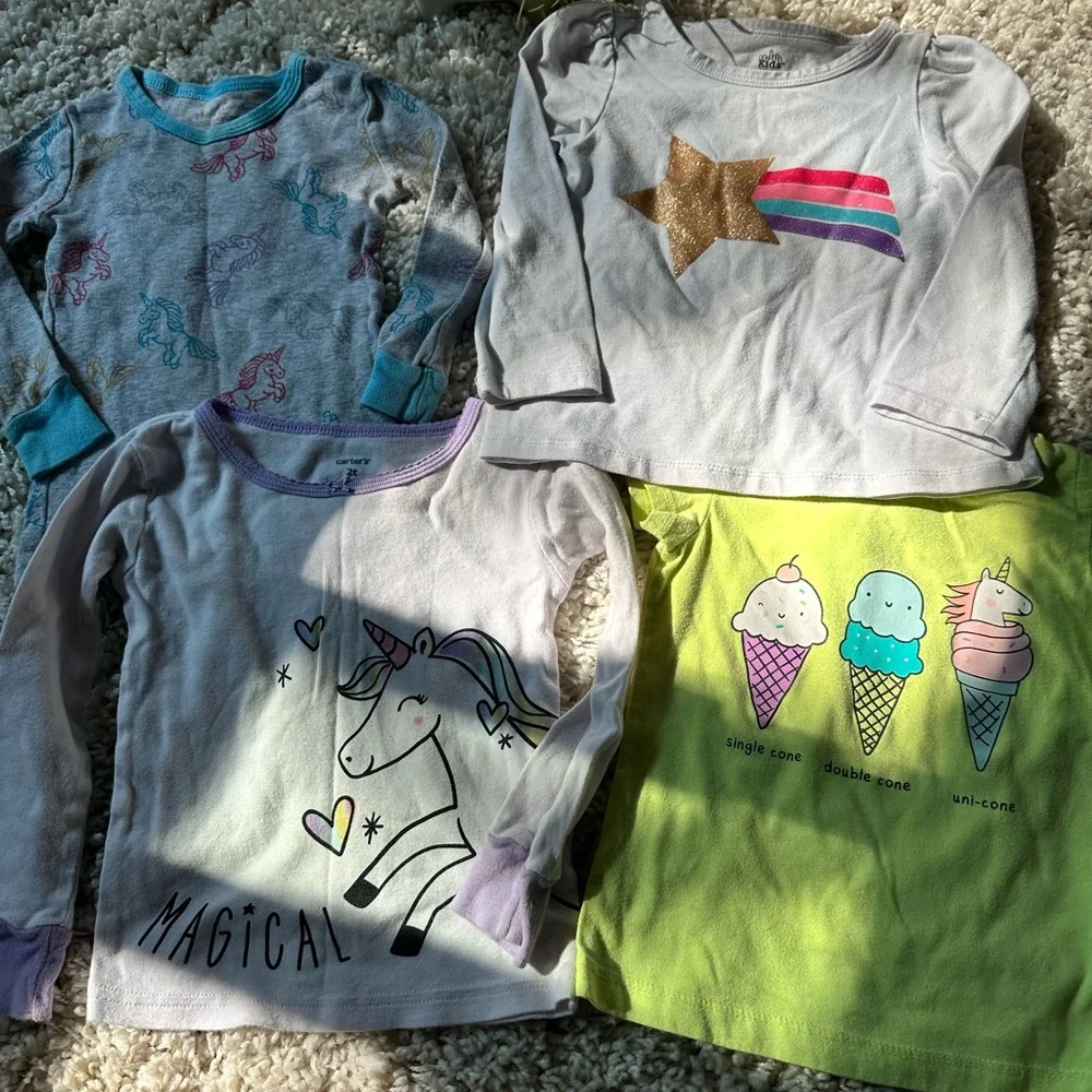 2T little girls unicorn theme bundle set of girl toddler tops and shirts